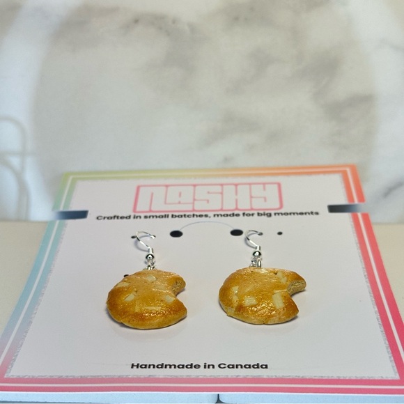 Bitten Macadamia Nut Cookie - Handmade Earrings - Picture 6 of 6